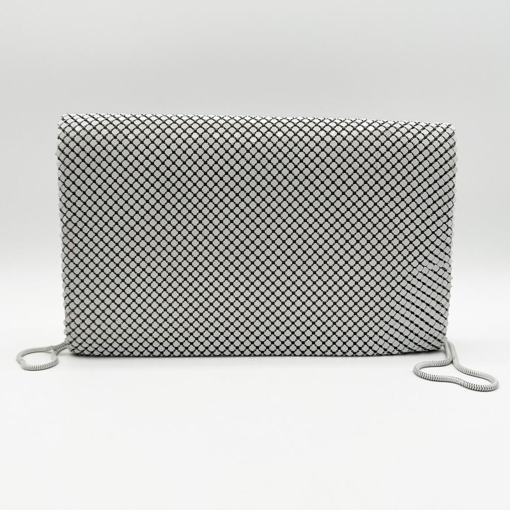 Vintage 60s-70s White Metal Mesh Evening Clutch Crossbody Purse Italian - Picture 8 of 13